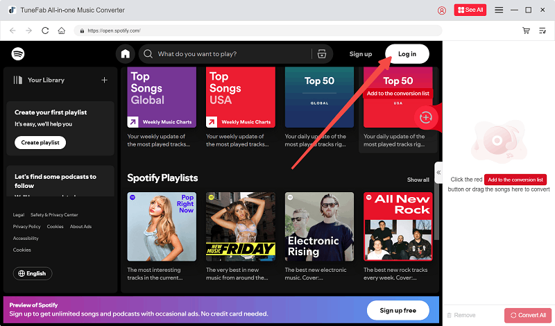 Accedi a Spotify su TuneFab Spotify Music Converter