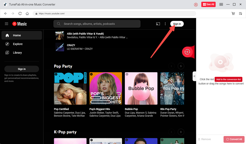 Log in to YouTube Music on AIO Converter