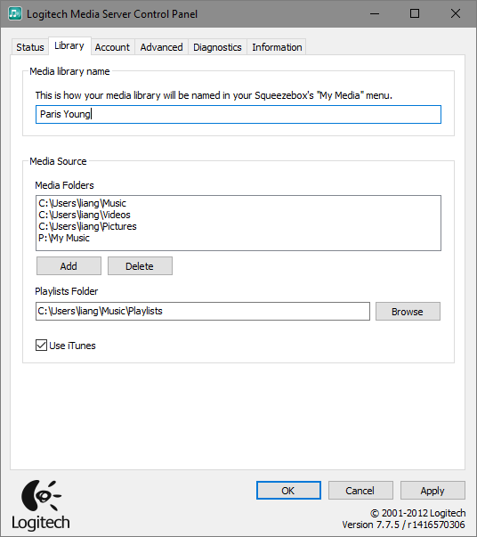 Logitech Media Server Control Panel