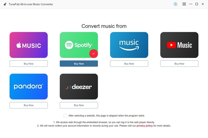 Choose a Music Service on TuneFab