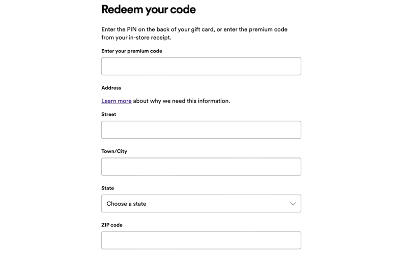 Resgatar vale-presente Spotify on-line por meio de códigos