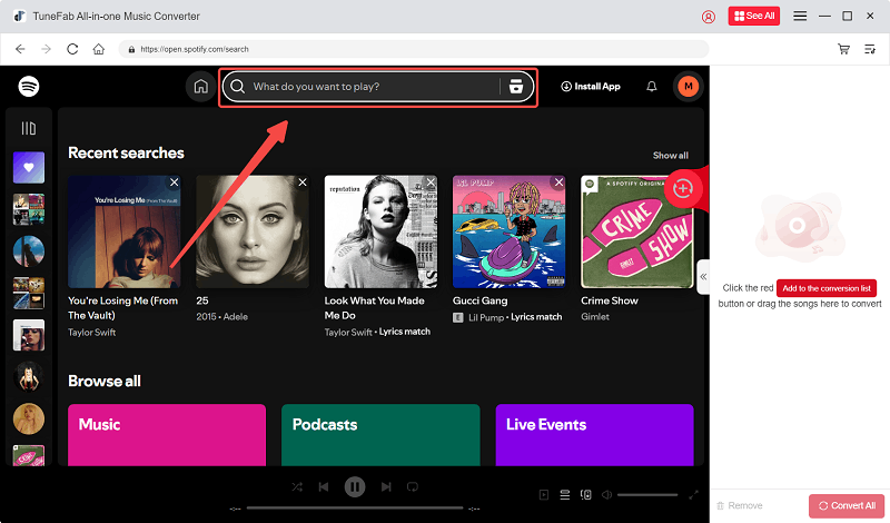 Pesquise músicas no Spotify