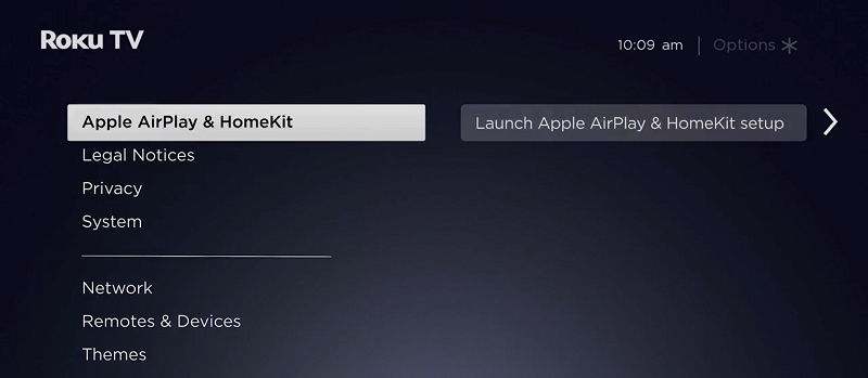 Select Apple AirPlay and HomeKit on Roku