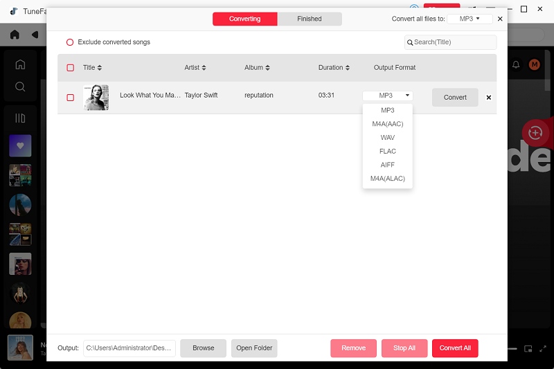 Select Output Format for the Song