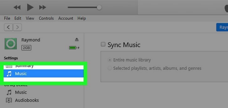 Select Music Tab For Syncing