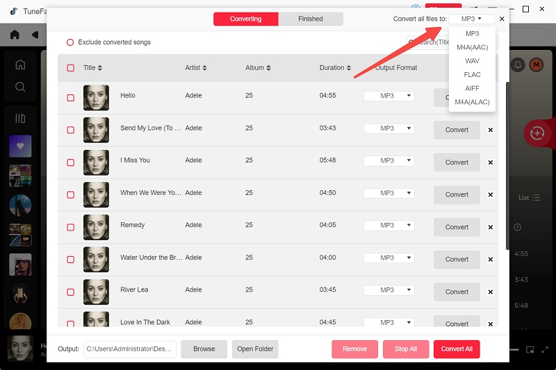  Select MP3 as the Output Format for Adele's Music