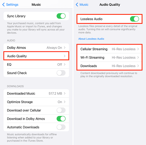 Imposta Apple Music per la riproduzione senza perdite su iPhone