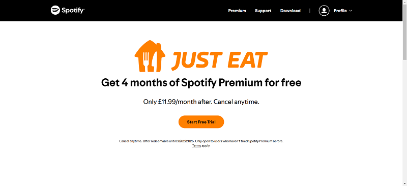 Spotify Just Eat Premium Trial