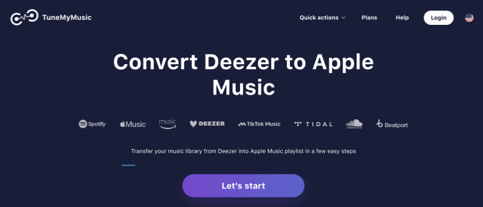 TuneMyMusic Deezer para site de transferência de música da Apple