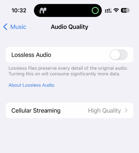 Disattivare l'audio Lossless su iPhone