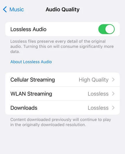 Turn on Lossless Audio on iPhone