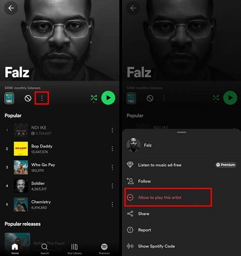 Desbloquear artistas do Spotify