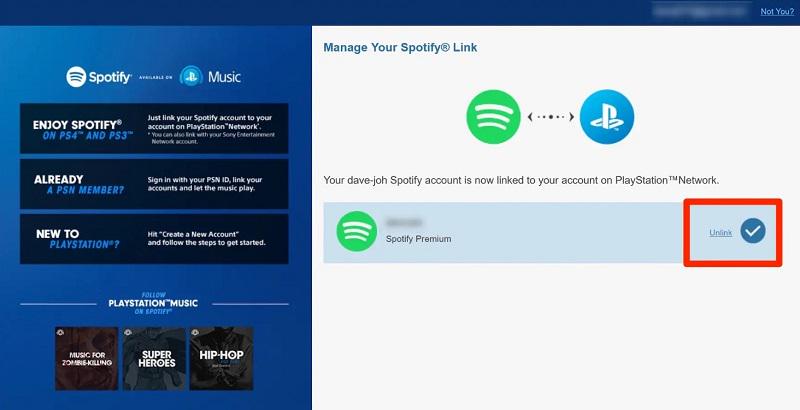 Unlink Spotify Account on PS4
