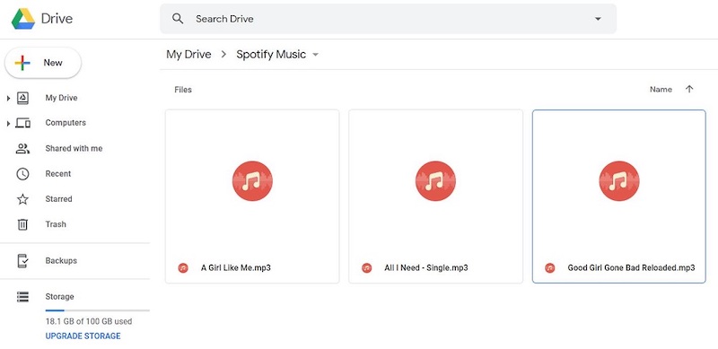 Upload Spotify Music to Google Drive