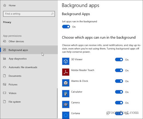 Windows Let Apps Run in Background